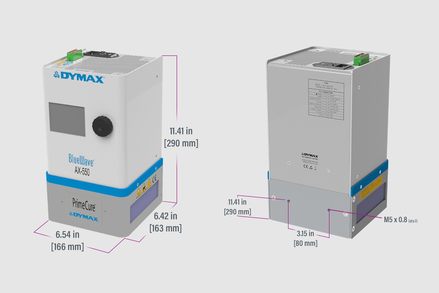 BlueWave AX-550 V2 Flood Curing System - Dimensions